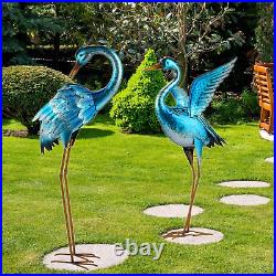 Garden Crane Statues for Outdoor Blue Heron Metal Birds Yard Art Ornaments for B