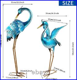 Garden Crane Statues for Outdoor Blue Heron Metal Birds Yard Art Ornaments for B