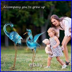 Garden Crane Statues for Outdoor Blue Heron Metal Birds Yard Art Ornaments for B