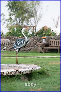 Garden Decor Blue Heron Sculptures Great Yard Decor, 33.8 Inch Metal Cranes Stat