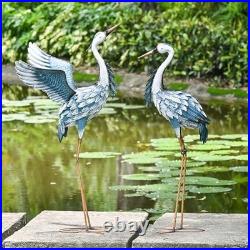 Garden Decor Heron Metal Yard Art, 38-42 Metal Cranes Sculptures & Large Blue