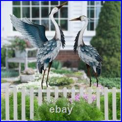 Garden Decor Heron Metal Yard Art, 38-42 Metal Cranes Sculptures & Large Blue