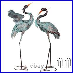 Garden Decor Outdoor Statues, 38/36 Large Metal Heron Standing Yard Art, Bl