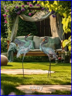 Garden Decor Outdoor Statues, 38/36 Large Metal Heron Standing Yard Art, Bl