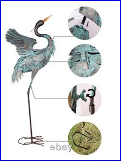 Garden Decor Outdoor Statues, 38/36 Large Metal Heron Standing Yard Art, Bl