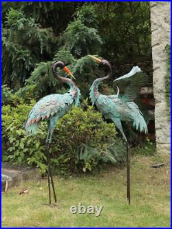 Garden Decor Outdoor Statues, 38/36 Large Metal Heron Standing Yard Art, Blue