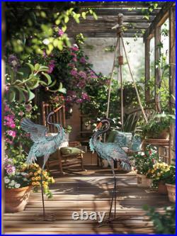 Garden Decor Outdoor Statues, 38/36 Large Metal Heron Standing Yard Art, Blue