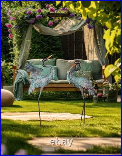 Garden Decor Outdoor Statues, 38/36 Large Metal Heron Standing Yard Art, Crane