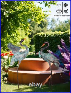 Garden Decor Outdoor Statues, 38/36 Large Metal Heron Standing Yard Art, Crane