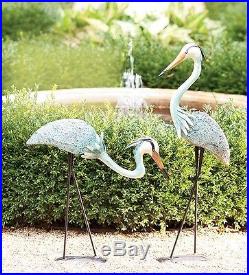 Garden Decor Set of 2 Heron Birds Outdoor Metal Yard Art Sculpture Stake Statue