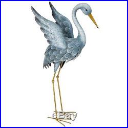 Garden Egret Heron Blue Art Sculpture Two Metal Stand Decor Outdoor Yard Gift US