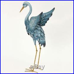 Garden Egret Heron Blue Art Sculpture Two Metal Stand Decor Outdoor Yard Gift US