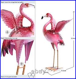 Garden Flamingo Statues Sculptures Outdoor Metal Bird Yard Art Pink Backyard