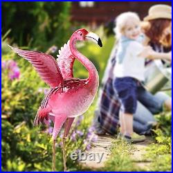 Garden Flamingo Statues Sculptures Outdoor Metal Bird Yard Art Pink Backyard