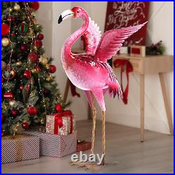 Garden Flamingo Statues and Sculptures, Outdoor Metal Bird Yard Art, Pink Flamin