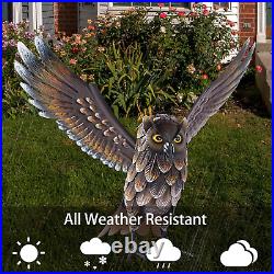 Garden Owl Sculptures & Statues, Standing Metal Bird Yard Art Sculpture for Pati