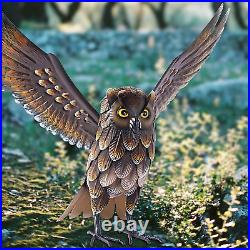 Garden Owl Sculptures & Statues, Standing Metal Bird Yard Art Sculpture for Pati