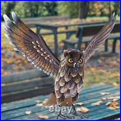 Garden Owl Sculptures & Statues, Standing Metal Bird Yard Art Sculpture for Pati