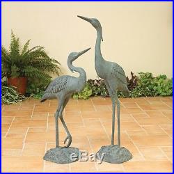 Garden Pair Blue Heron Bird Sculpture Outdoor Metal Yard Art Lawn Decor