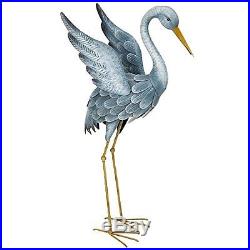 Garden Pair Japanese Blue Heron Crane Sculpture Metal Outdoor Patio Pond Yard