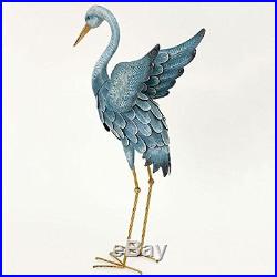 Garden Pair Japanese Blue Heron Crane Sculpture Metal Outdoor Patio Pond Yard
