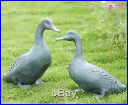 Garden Pond Duck Pair Metal Sculptures Lucky Duckies Bird Outdoor Yard Statues