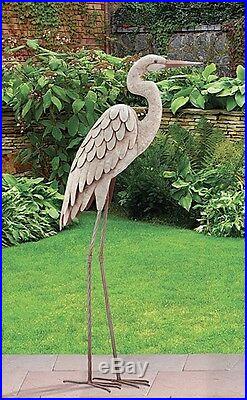 Garden Pond Egret Statue Metal Coastal Bird Sculpture Crane Heron Yard Art New
