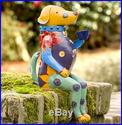 Garden Sculpture Dog Figurine, Colorful Metal Lawn Yard Art Ornament, Handmade