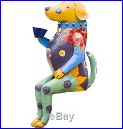 Garden Sculpture Dog Figurine, Colorful Metal Lawn Yard Art Ornament, Handmade