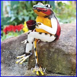 Garden Sculpture Frog Figurine, Colorful Recycled Metal Lawn Yard Art Ornament
