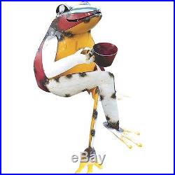 Garden Sculpture Frog Figurine Colorful Recycled Metal Lawn Yard Art Ornament G