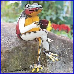 Garden Sculpture Frog Figurine Colorful Recycled Metal Lawn Yard Art Ornament G