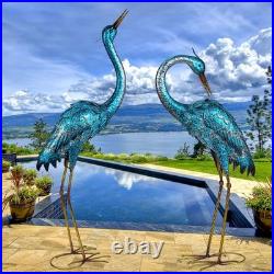 Garden Sculpture & Statues, Blue Heron Lawn Ornaments Standing Metal Crane Ya