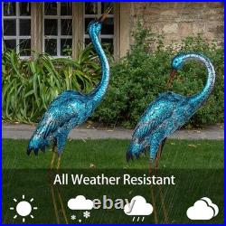 Garden Sculpture & Statues, Blue Heron Lawn Ornaments Standing Metal Crane Ya