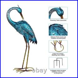 Garden Sculpture & Statues, Blue Heron Lawn Ornaments Standing Metal Crane Ya