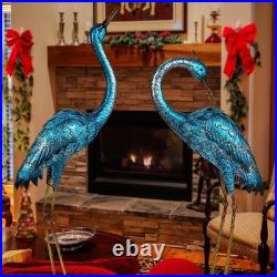 Garden Sculpture & Statues, Blue Heron Lawn Ornaments Standing Metal Crane Ya