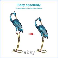 Garden Sculpture & Statues, Blue Heron Lawn Ornaments Standing Metal Crane Ya