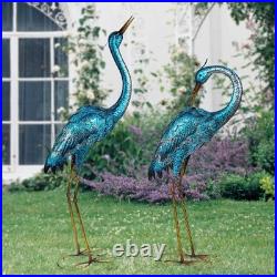 Garden Sculpture & Statues, Blue Heron Lawn Ornaments Standing Metal Crane Ya