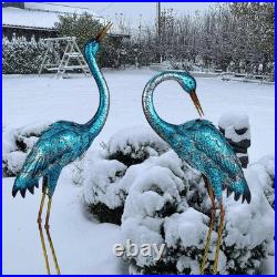 Garden Sculpture & Statues, Blue Heron Lawn Ornaments Standing Metal Crane Ya