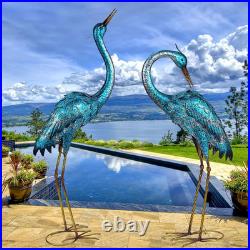 Garden Sculpture & Statues, Blue Heron Lawn Ornaments Standing Metal Crane Yard