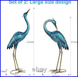 Garden Sculpture & Statues, Blue Heron Lawn Ornaments Standing Metal Crane Yard