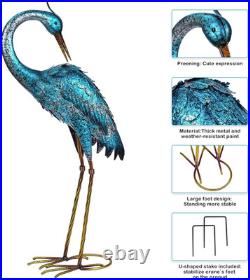 Garden Sculpture & Statues, Blue Heron Lawn Ornaments Standing Metal Crane Yard