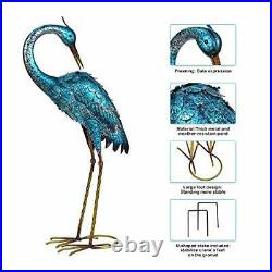 Garden Sculpture & Statues Blue Heron Lawn Ornaments Standing Metal Crane Yard