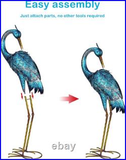Garden Sculpture & Statues, Blue Heron Lawn Ornaments Standing Metal Crane Yard