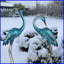 Garden Sculpture & Statues, Blue Heron Lawn Ornaments Standing Metal Crane Yard