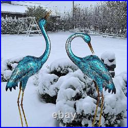 Garden Sculpture & Statues, Blue Heron Lawn Ornaments Standing Metal Crane Yard