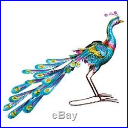 Garden Stake Colorful Peacock Metal Sculpture Realistic Yard Outdoor Decoration