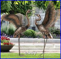 Garden Statue Outdoor Metal Heron Crane Yard Art Sculpture Lawn 46 in 2 Pack