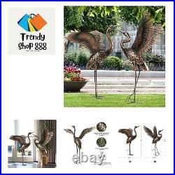 Garden Statue Outdoor Metal Heron Crane Yard Art Sculpture for Lawn Patio Bac