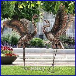 Garden Statue Outdoor Metal Heron Crane Yard Art Sculpture for Lawn Patio Bac